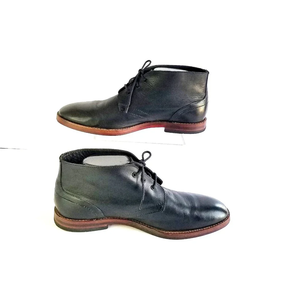 H BY HUDSON Men's Houghton II Leather Chukka Boots Black Sz 41 Lace Up